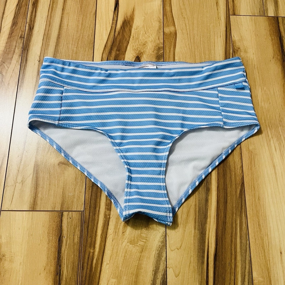 Regatta Paloma Striped Bikini Bottoms Textured Seersucker Blue & White High Rise